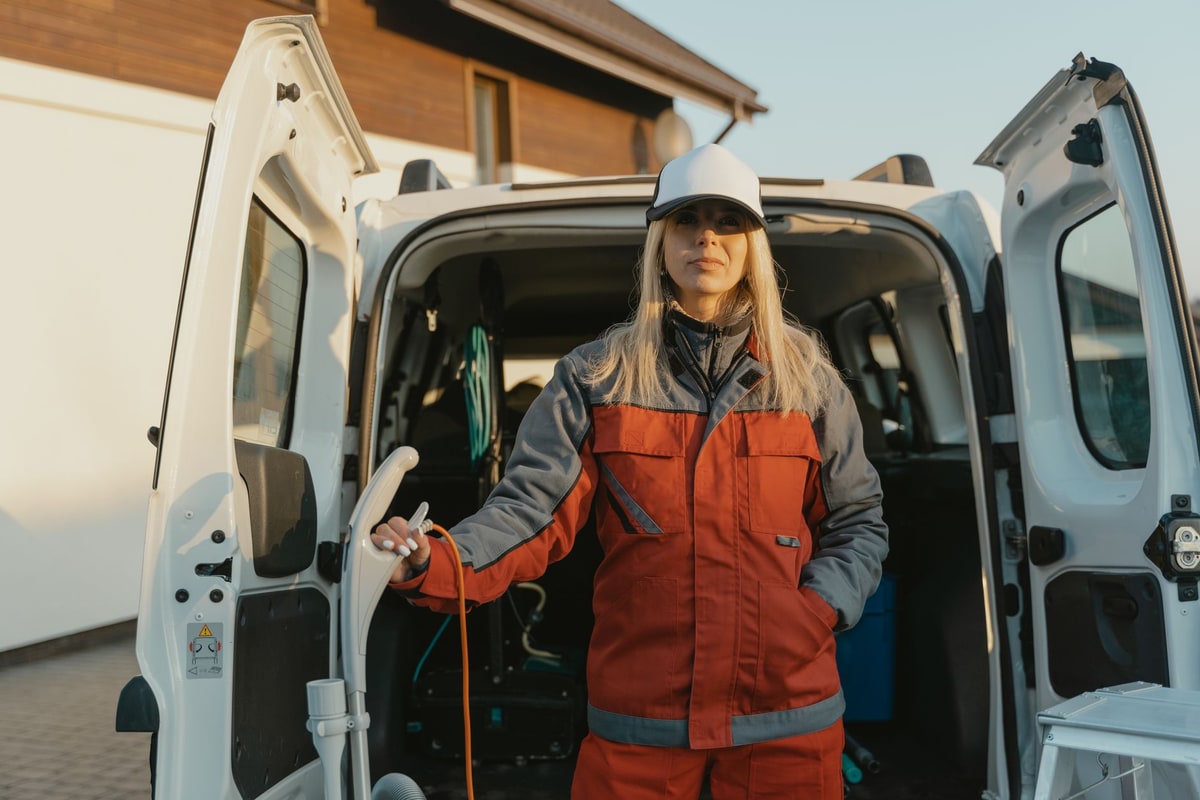 Field technician starting a service call at a customer's door