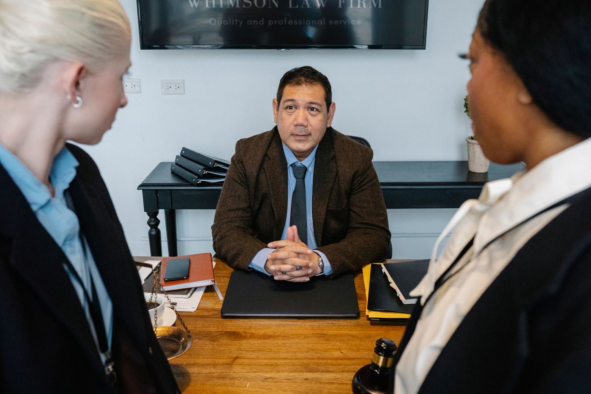 Law firm team working together in a modern office