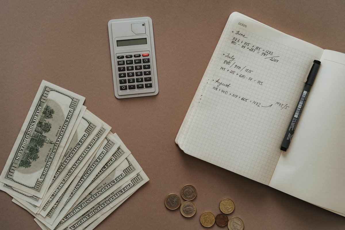 Notebook and calculator used to total software and setup costs